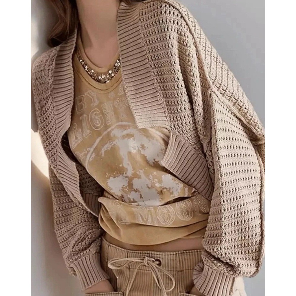 Free People East to West Cardi Knit XS Long Sleeves‎ Slouchy Cotton Layer Italy